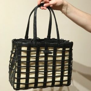 Linen and black crocodile bag.